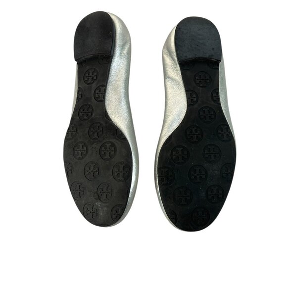 Tory‎ Burch Silver Leambs Leather Reva Ballet Flats sz 6.5 - Picture 7 of 8